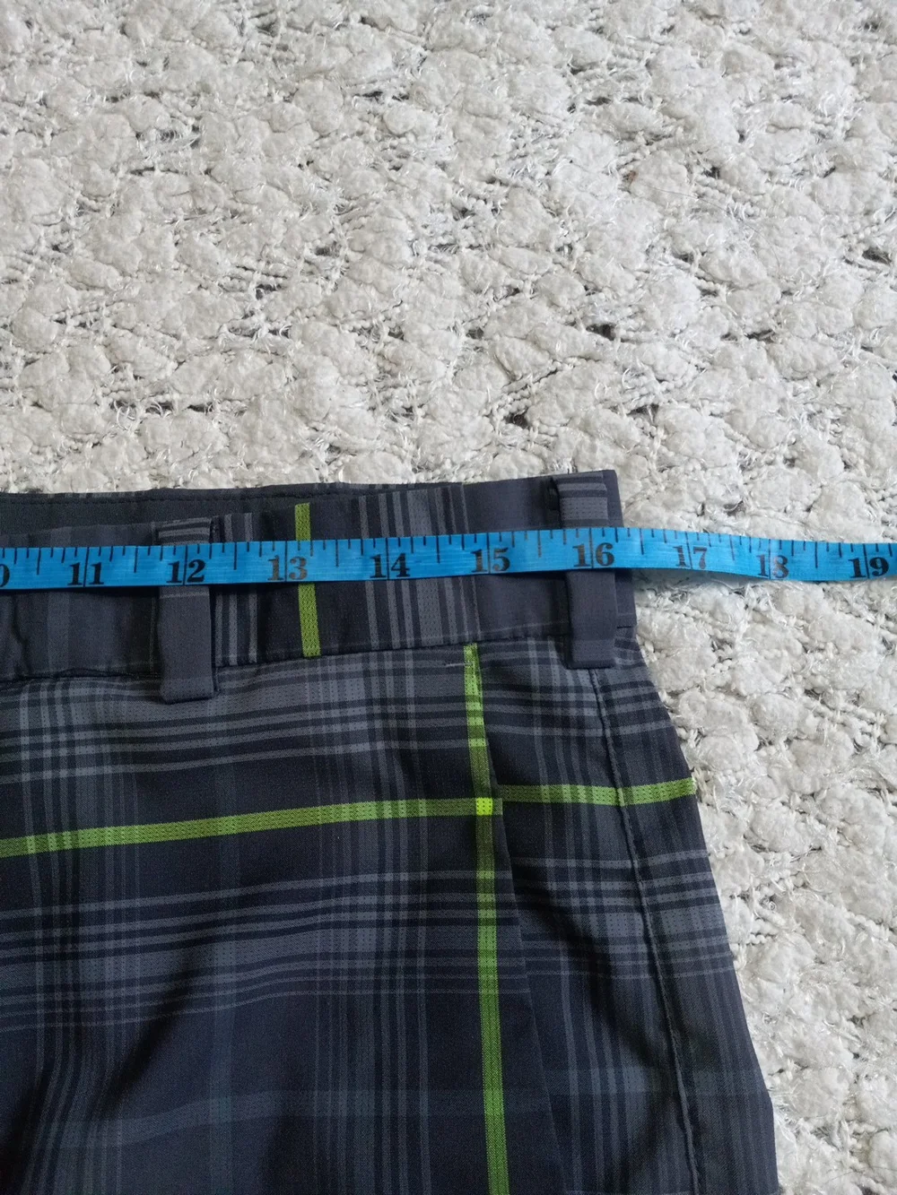 Nike Men's Plaid Golf Performance Shorts - Gray with Lime Accents Size 32